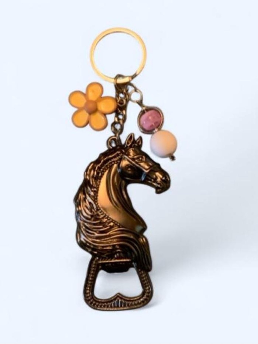 Horse Head Bottle Opener Keychain w/ Handcrafted Charms OS